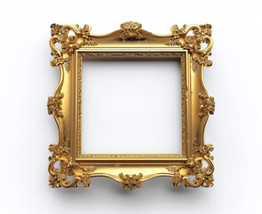 An empty golden antique frame with ornate carving