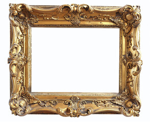 An antique gold frame with a white background