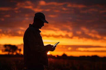 Agronomist Analyzing Field Information on Digital Tablet