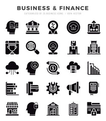 Set of Business & Finance Icons. Simple Glyph art style icons pack.