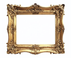 An antique gold frame with ornate carving on a white background