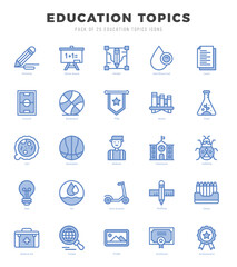 Education Topics Icons bundle. Two Color style Icons. Vector illustration.