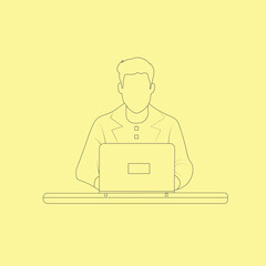 Hand drawn man use laptop and professional man use computer outline vector illustration design