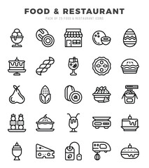 Food and Restaurant Icons Pack Lineal Style. Vector illustration.