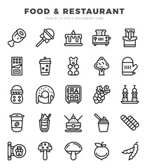 Vector Food and Restaurant types icon set in Lineal style. vector illustration.
