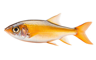 Fototapeta premium A vibrant yellow fish gracefully swims against a stark white background