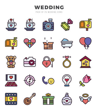 Wedding icons set. Collection of simple Lineal Color web icons.