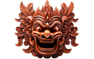 Fototapeta premium A wooden mask with a beaming smile carved into its face