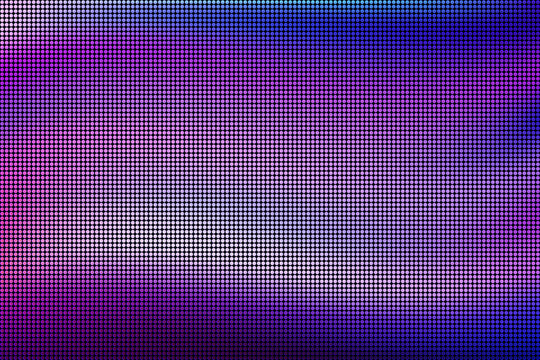 Purple LED screen macro texture with glowing circle pixels