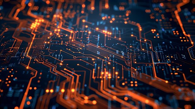 3D Abstract Orange Circuit Board Pattern