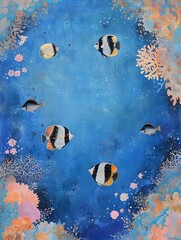 Fototapeta na wymiar Tropical Fish Coral Reef Underwater Painting Ocean Life Marine Artwork
