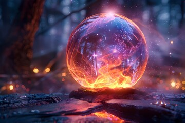 Fiery Aura Celestial Orb in Twilight Ambiance
