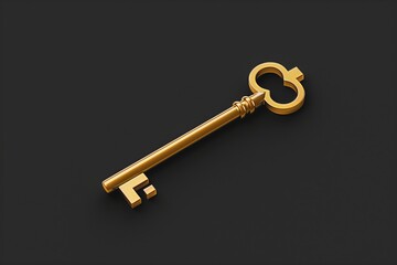A solitary golden key against a dark background, representing opportunity, security, and access.