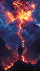 Awe Inspiring Eruption Silhouetted Observer Witnesses Volcano s Fiery Spectacle