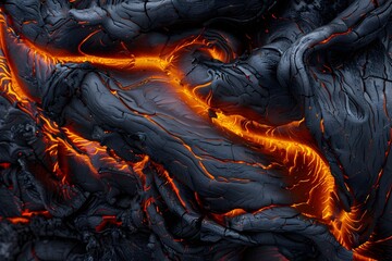 Hyper Macro Shot of Vibrant Volcanic Lava Textures and Patterns Revealing the Aftermath of an Eruption