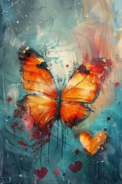 Artistic rendering of vivid butterfly with floral elements; ideal for nature themes, spring celebrations, and creative backgrounds.