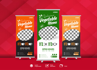 Food and restaurant roll up banner design template