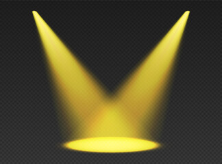 Two stage limelights. Yellow cone lights from top with darkened edges.