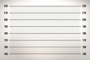 Vector scale from 150 to 220 cm on the wall with light in the middle