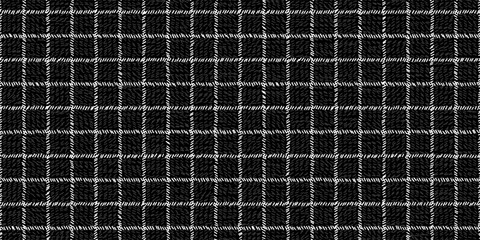 Windowpane plaid black and white seamless pattern with narrow sketchy lines and texture