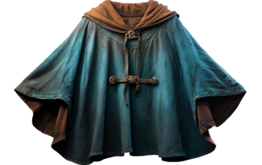 A vibrant green cape adorned with a rustic brown hood
