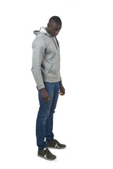Fototapeta premium side view of a potrait of a man look down on white background