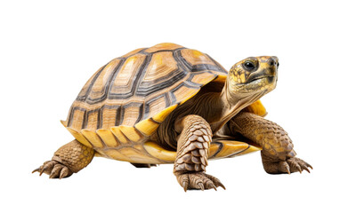 A small turtle peacefully sits on a white surface