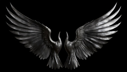 Shiny glowing devil wings isolated on black background - obrazy, fototapety, plakaty