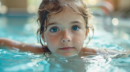 Fototapeta na wymiar Joyful Child Exiting a Swimming Pool Generative AI