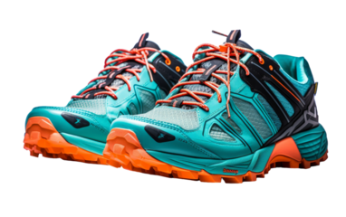 A pair of blue and orange running shoes ready for action