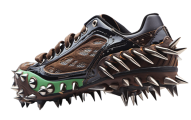 A pair of shoes adorned with sharp spikes for a bold and edgy look