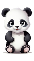 A cartoon panda with black and white fur, pink paws, and big eyes.