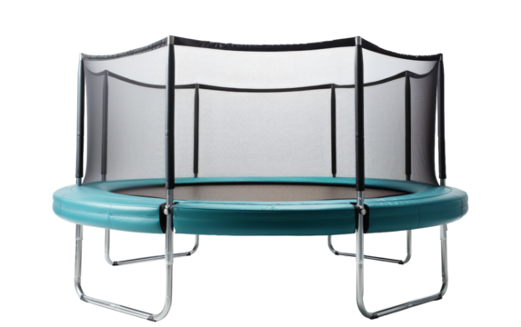 Multiple trampolines stacked endlessly, creating a surreal and whimsical bounce-filled landscape