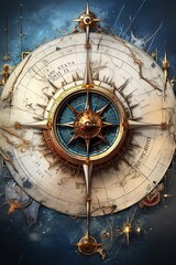 Fototapeta premium Nautcal compass blueprint, sketch , technical drawing. Exploration and sailing concept. Poster design. Ai Generative