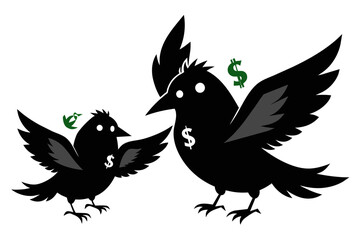 silhouette image,Cash bird,vector illustration,white background