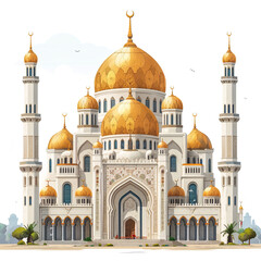 Fototapeta na wymiar A large Muslim mosque, a three-dimensional raster illustration with contour lines highlighting the details of construction. 3d rendering.