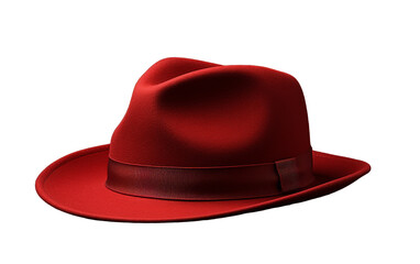 A vibrant red hat with a ribbon elegantly wrapped around its brim