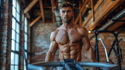 Fit Man Achieving His Fitness Goals on an Elliptical Trainer Generative AI