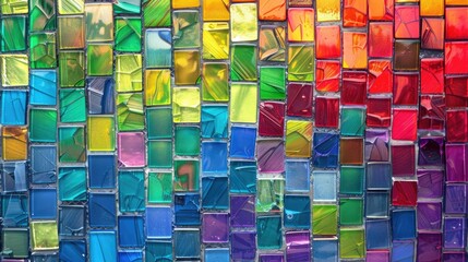Close up of colourful rainbow mosaic background. Tiles geometric shapes banner