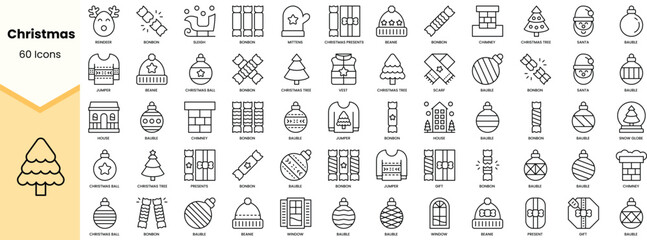 Set of christmas icons. Simple line art style icons pack. Vector illustration