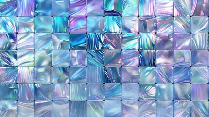 Glass mosaic with holographic effect. Trendy tiles fashionable geometric shapes banner.