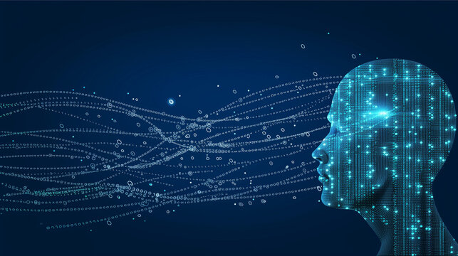 Title: "AI Profile"

Art Description: Vector illustration of an AI head silhouette with circuitry and binary code against a blue background.
