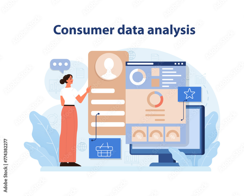 Poster consumer data analysis. a professional analyzing consumer profiles and metrics on.