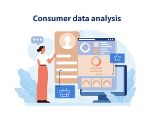 Consumer Data Analysis. A professional analyzing consumer profiles and metrics on.