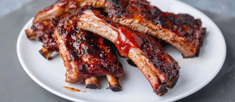 grilled beef ribs and ketchup