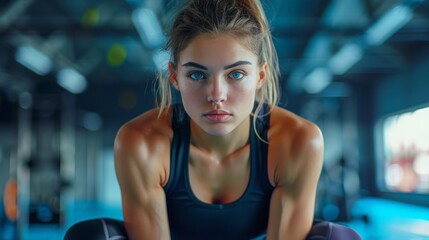 Fototapeta na wymiar Fit Woman Preparing for a Box Jump Workout Class Generative AI
