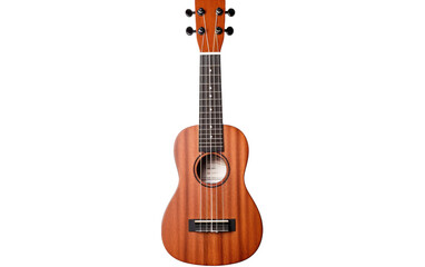 Naklejka premium A wooden ukulele laid against a pristine white background