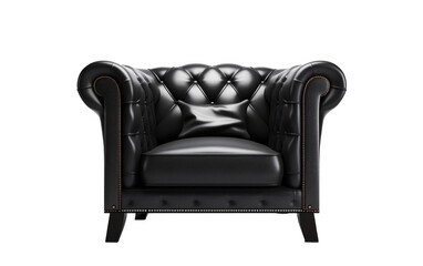 A sleek black leather chair standing on a pristine white background