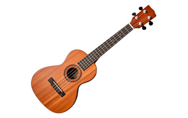 Fototapeta premium A small wooden ukulele resting on a white background