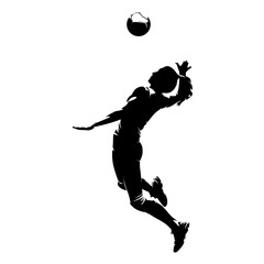 Volleyball player, woman, isolated vector silhouette, side view. Female volleyball logo - obrazy, fototapety, plakaty